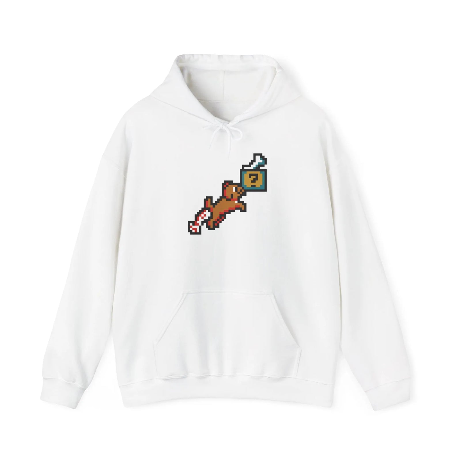 8-Bit Pixel Gaming Dog Fetch Quest Hoodie - Medium Heavy Blend Fleece Pullover - Unisex Off White