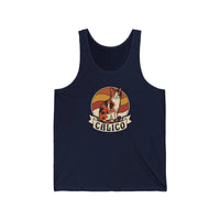 Calico Cat Retro Sunset Tank Top - Lightweight Cotton Jersey Retail Fit - Unisex White