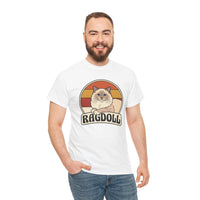 Ragdoll Cat Retro Sunset T-Shirt - Heavyweight Cotton Classic Tee - Unisex White
