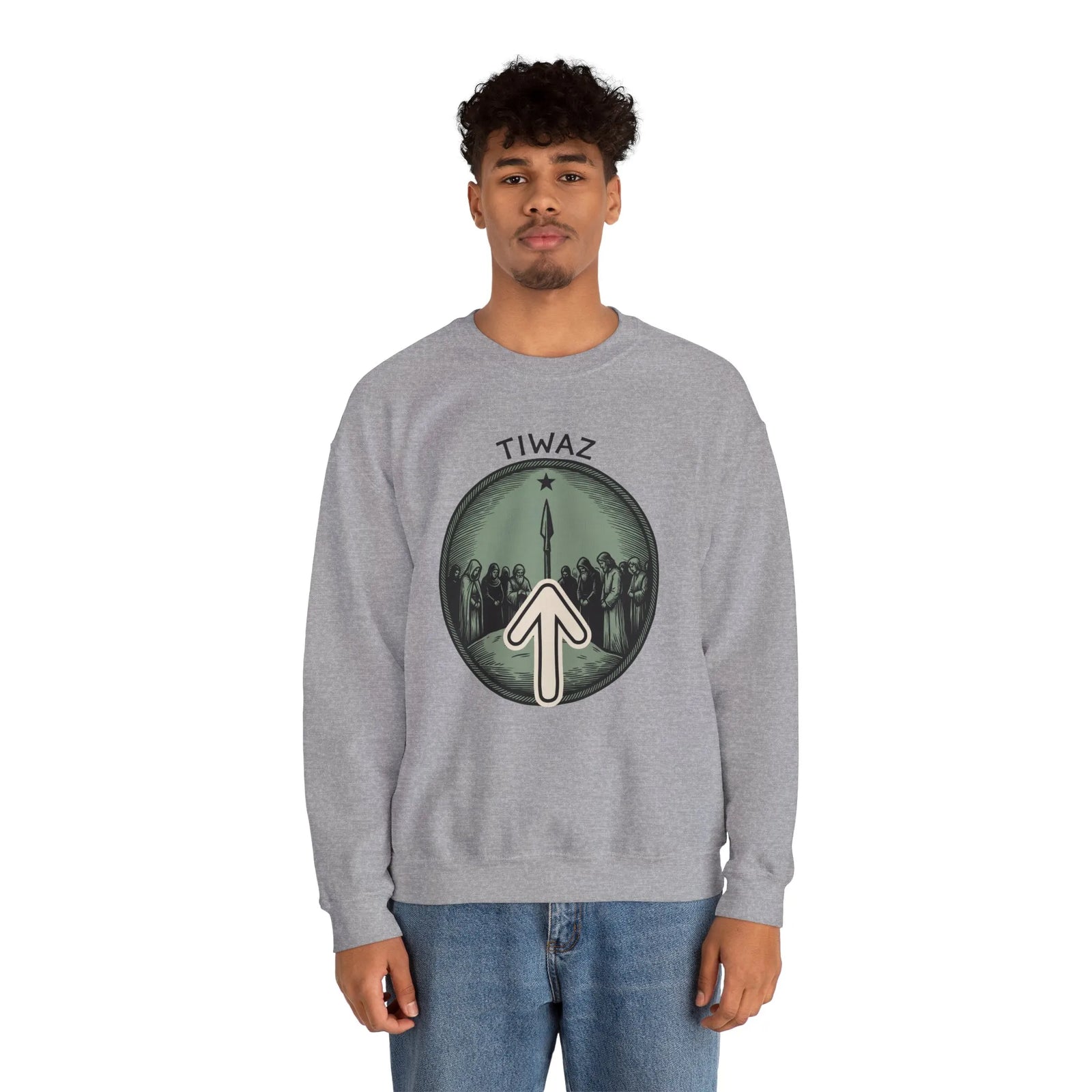 Tiwaz Rune Justice Judgment Sweatshirt - Heavy Blend Fleece Crewneck - Unisex Ash Gray