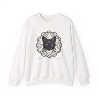 Third Eye Sacred Geometry Cat Sweatshirt - Heavy Blend Fleece Crewneck - Unisex White