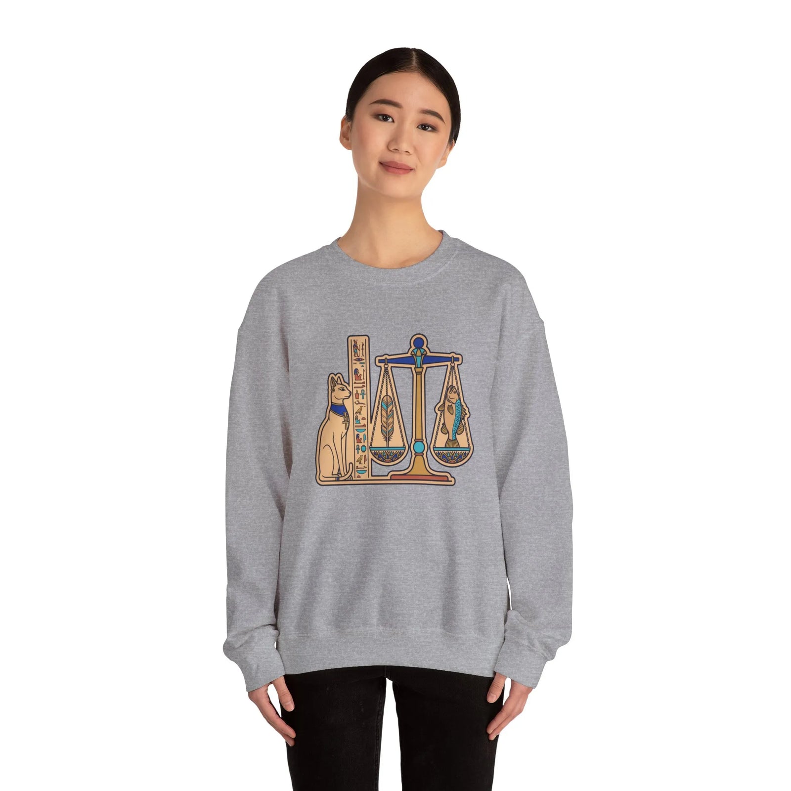Egyptian Cat Scales Graphic Sweatshirt - Heavy Blend Fleece Crewneck - Unisex White