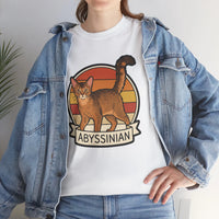 Abyssinian Retro 70s Sunset Cat T-Shirt - Heavy Cotton Classic Fit Tee - Unisex White