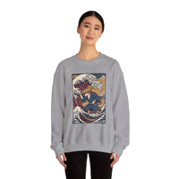 Ronin Wave Ukiyo-e Samurai Dog Sweatshirt - Heavyweight Cotton Blend Crewneck - Unisex White