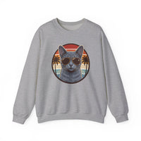 Russian Blue Cat Aviator Sunglasses Sweatshirt - Heavy Blend Fleece Crewneck - Unisex White