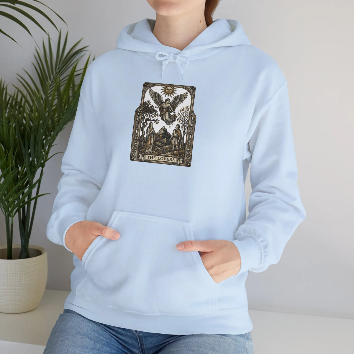 The Lovers Tarot Card Hoodie - Medium-Weight Fleece Pullover - Unisex White
