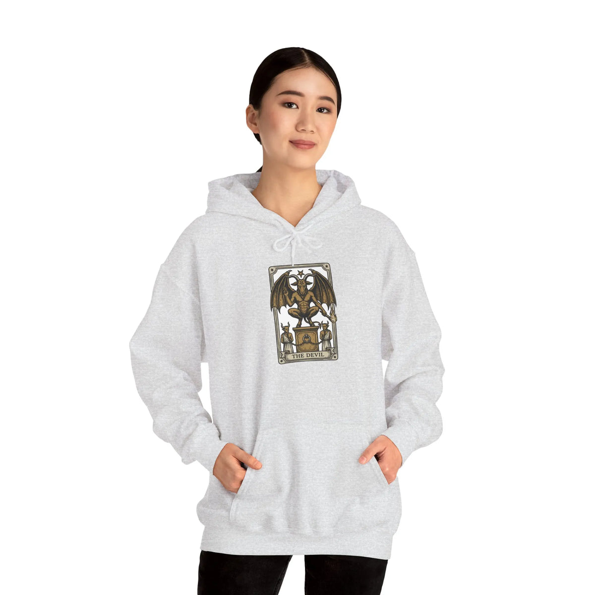 The Devil Tarot Card Graphic Hoodie - Heavy Blend Cotton-Poly Fleece - Unisex White