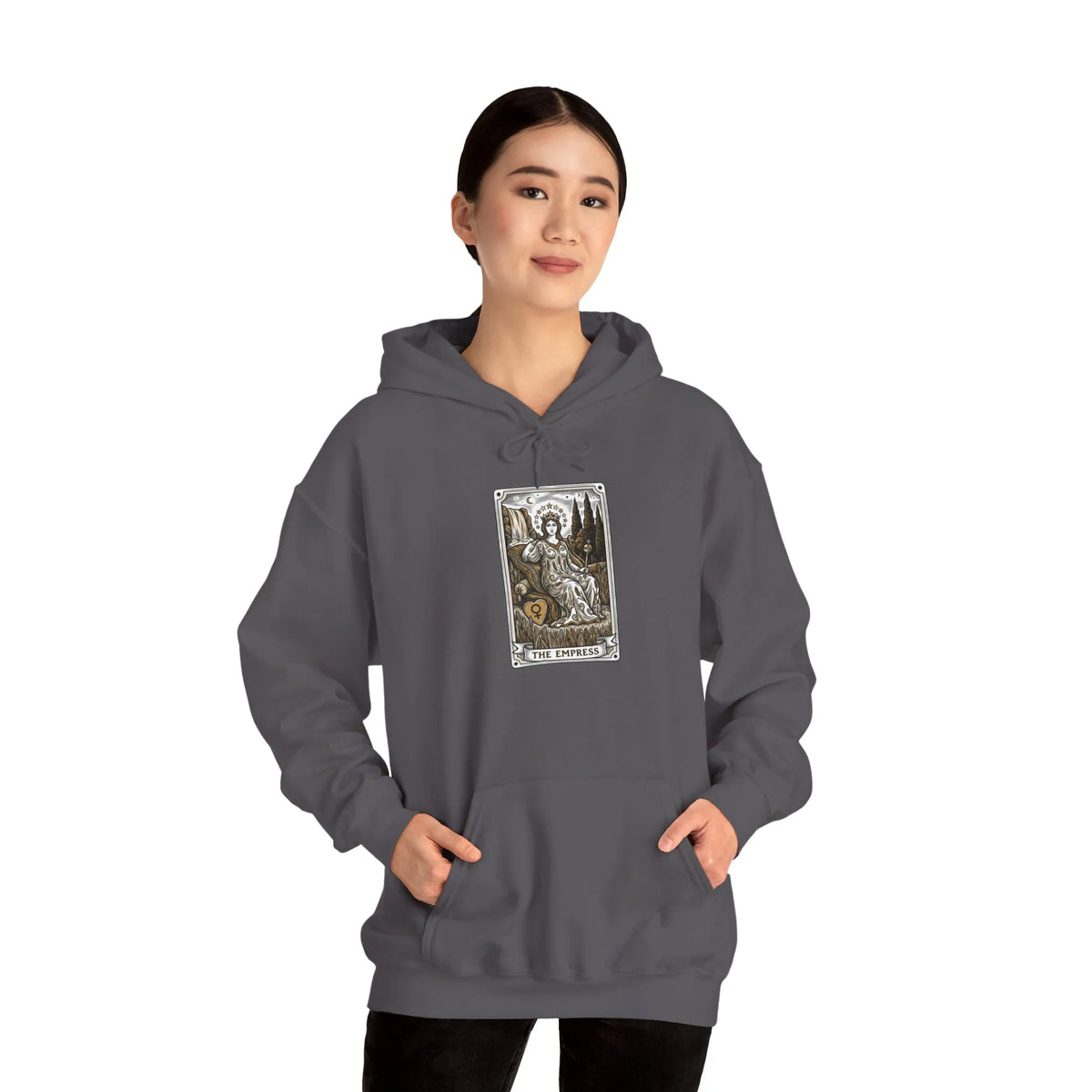 The Empress Tarot Card Hoodie - Heavyweight Cotton Blend Pullover - Unisex Ash
