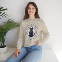 Sacred Geometry Meditating Cat Sweatshirt - Classic Fit Fleece Crewneck - Unisex White