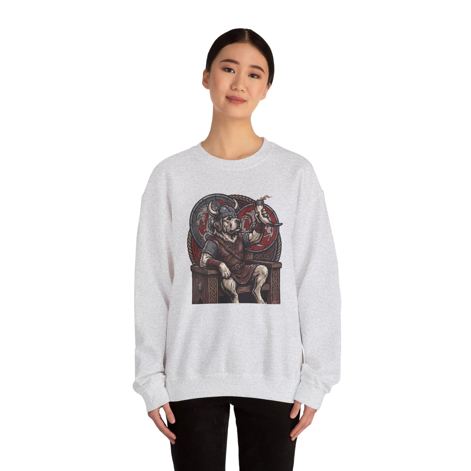 Viking Berserker Dogs Graphic Sweatshirt - Medium Weight Cotton Poly Crewneck - Unisex White