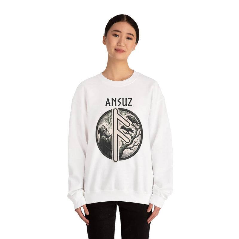 Ansuz Rune Divine Speech Sweatshirt - Heavy Blend Fleece Crewneck - Unisex Off White