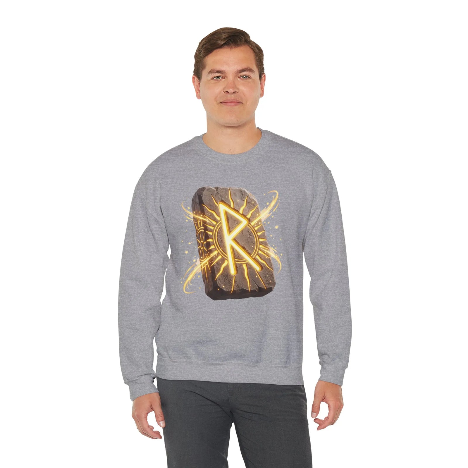 Raido Rune Journey Wheel Sweatshirt - Heavy Blend Classic Crewneck - Unisex White