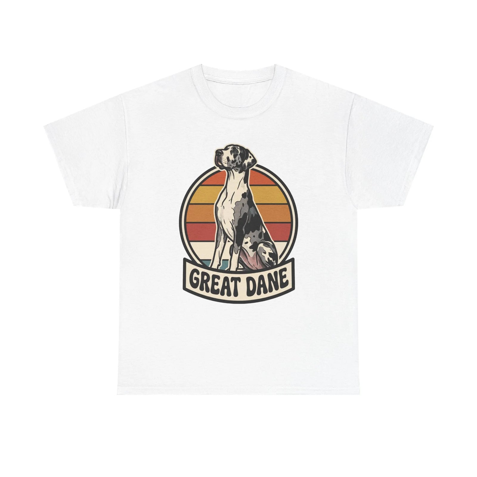 Great Dane Retro 70s Sunset Graphic T-Shirt - Heavy Cotton Classic Fit Tee - Unisex White