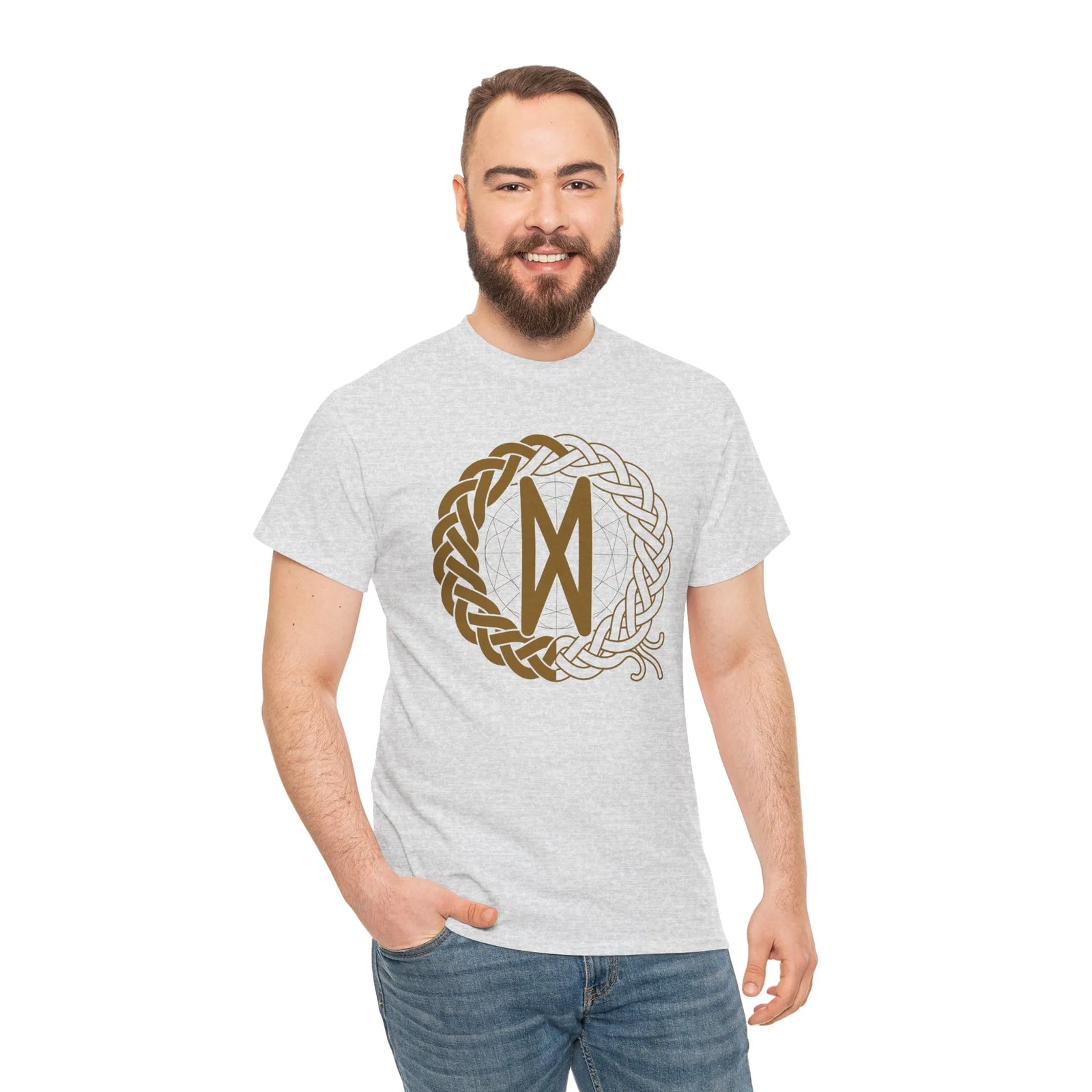 Norse Dagaz Rune Celtic Knot T-Shirt - Heavyweight Cotton Classic Fit Tee - Unisex White
