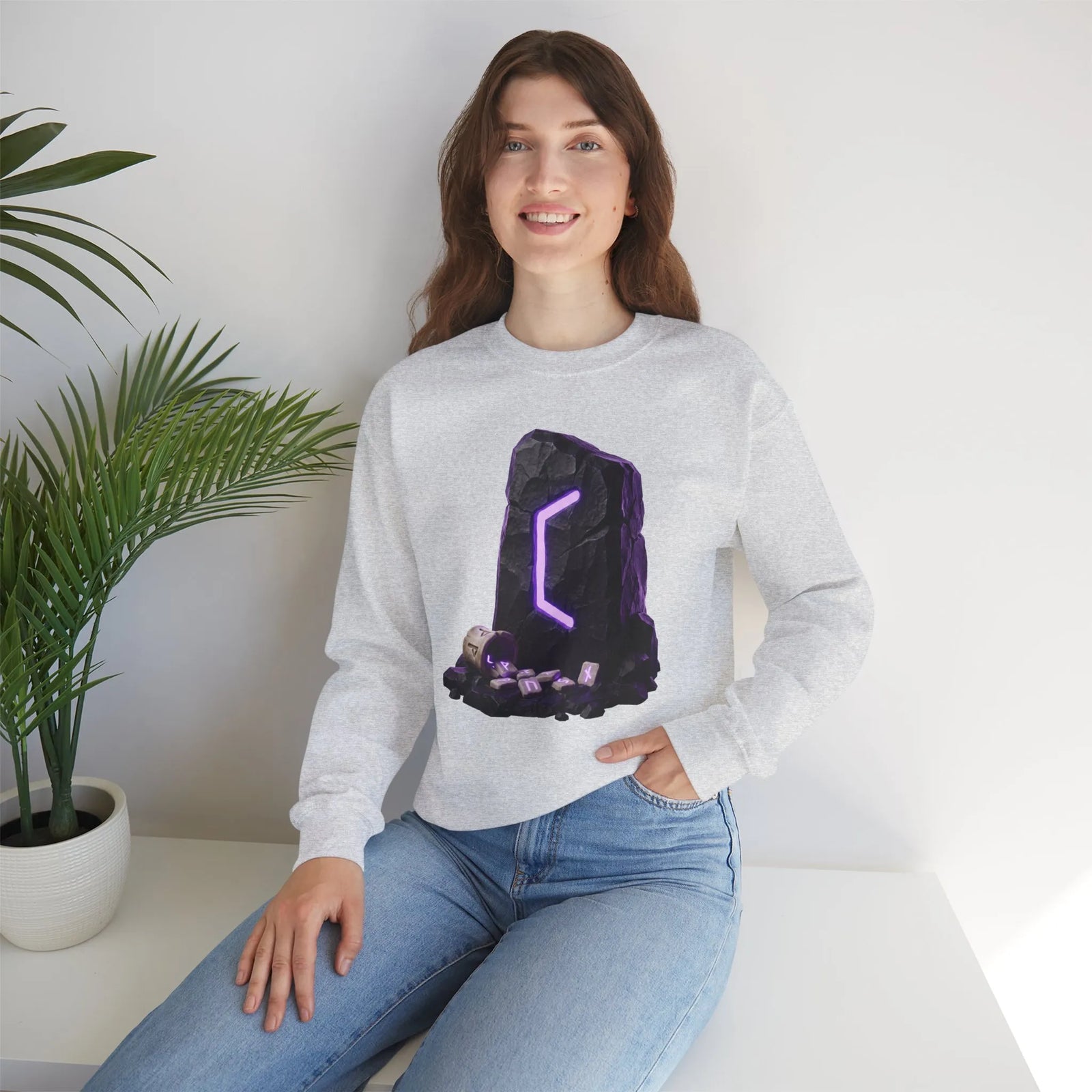 Perthro Rune Mystery Sweatshirt - Durable Cotton Poly Blend Crewneck - Unisex White