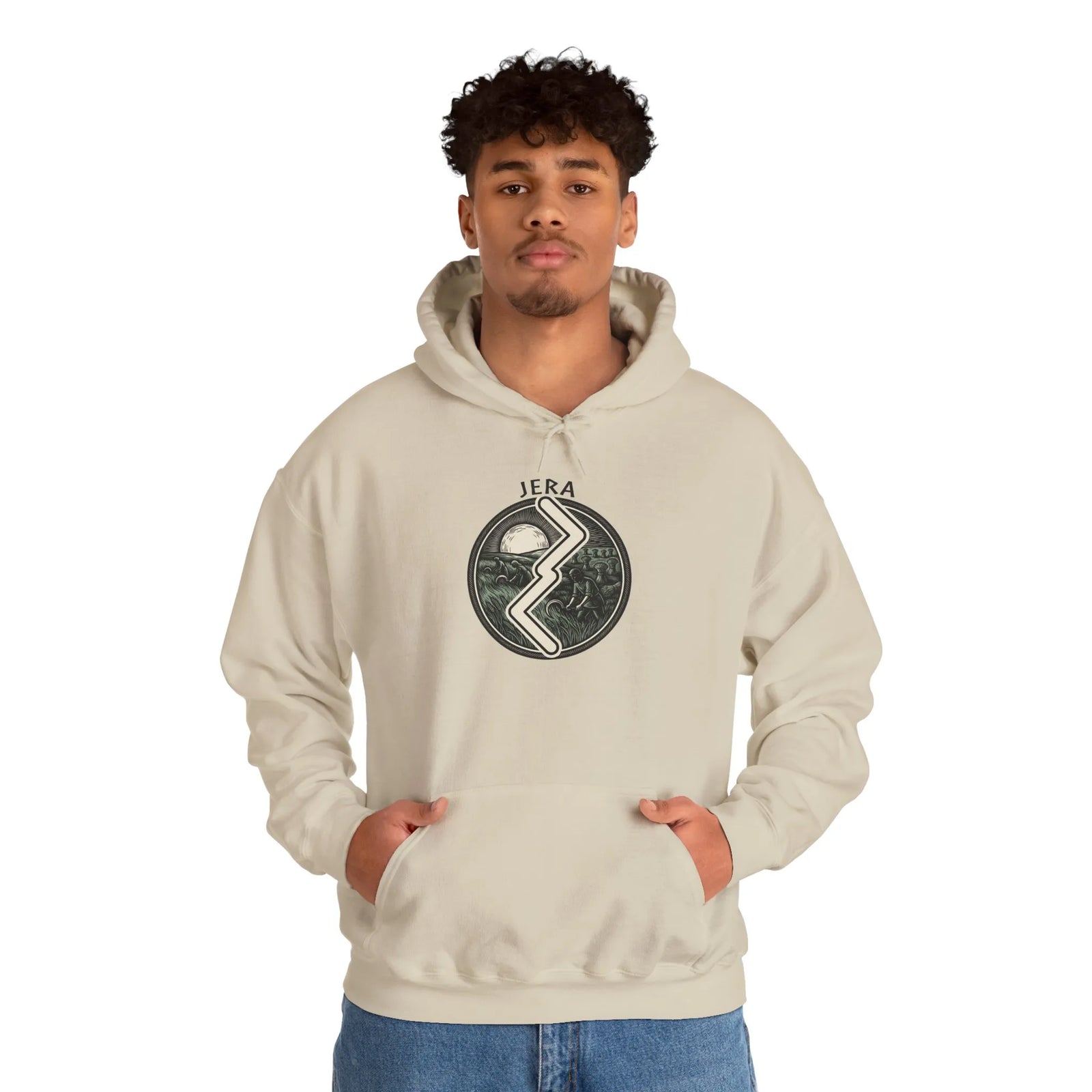 Jera Harvest Rune Graphic Hoodie - Heavy Blend Fleece Pullover - Unisex White