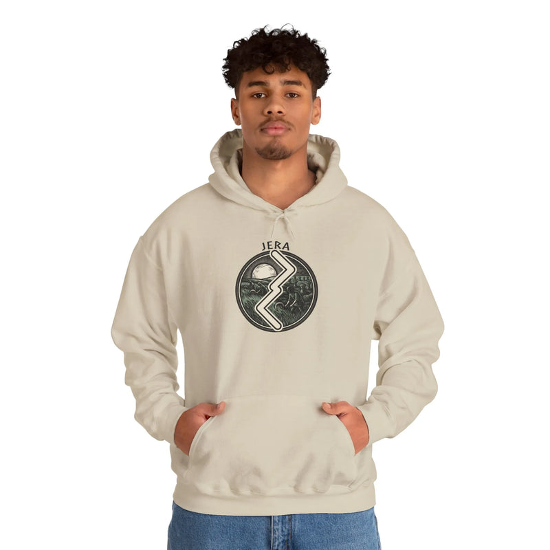 Jera Harvest Rune Graphic Hoodie - Heavy Blend Fleece Pullover - Unisex White