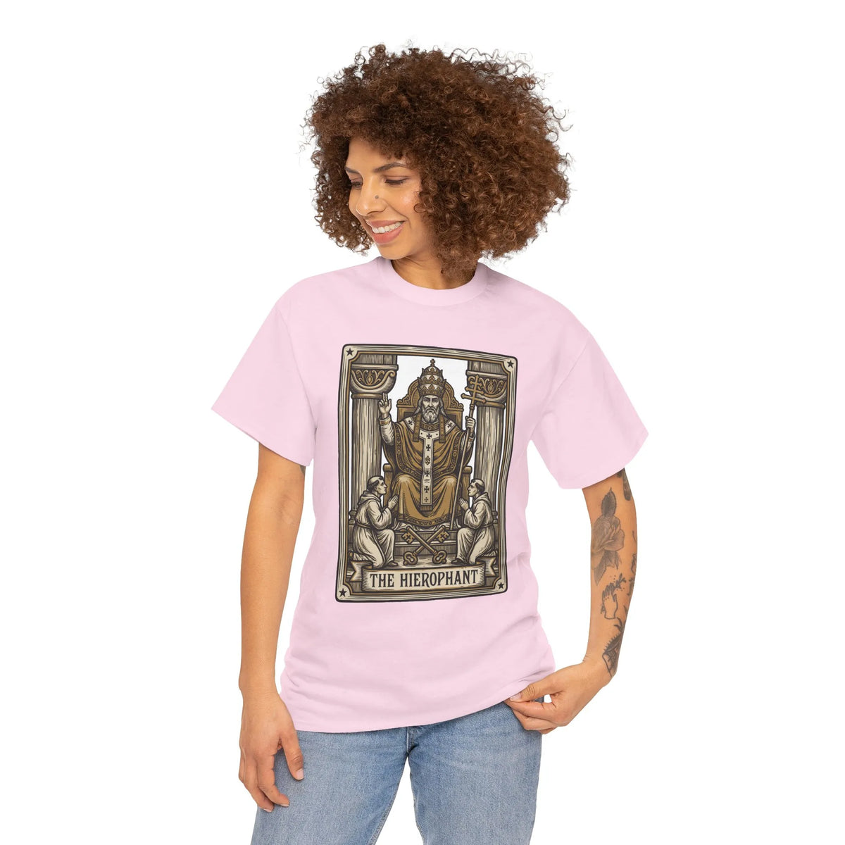 Hierophant Tarot Card Graphic T-Shirt - Heavy Cotton Classic Fit Tee - Unisex White