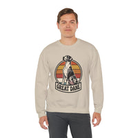 Great Dane Retro Sunset Breeds Sweatshirt - Heavy Blend Crewneck 50/50 Cotton Poly - Unisex White