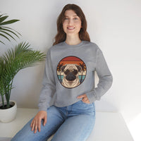 Pug Aviator Dog 70s Sunset Sweatshirt - Heavy Blend Fleece Crewneck - Unisex White