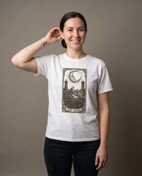Moonlight Wolves Tarot Graphic T-Shirt - Heavy Cotton Classic Fit Crewneck - Unisex White