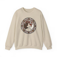 Norse Woodcut Cat & Raven Sweatshirt - Classic Fit Heavy Blend Crewneck - Unisex White