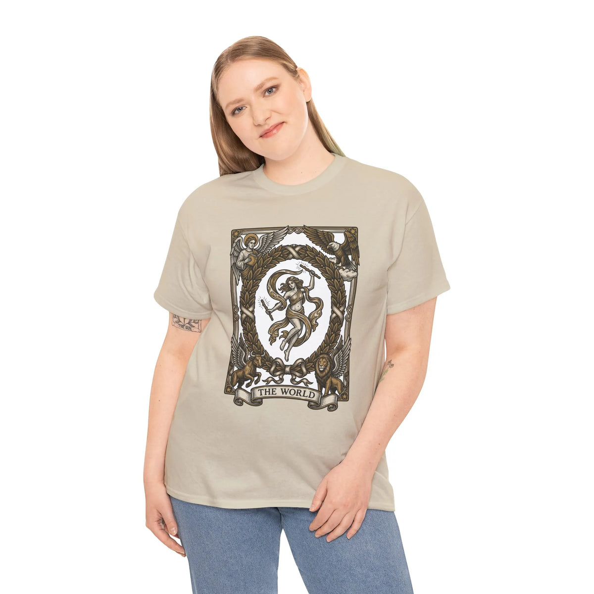 The World Tarot Card Graphic T-Shirt - Heavy Cotton Classic Fit Tee - Unisex White