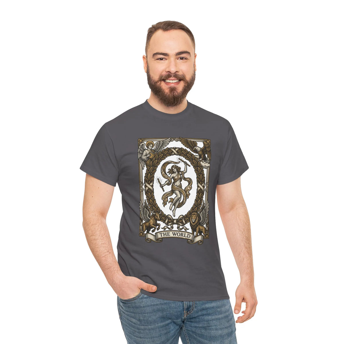 The World Tarot Card Graphic T-Shirt - Heavy Cotton Classic Fit Tee - Unisex White