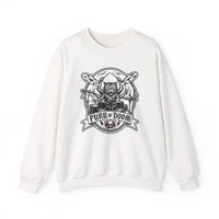Heavy Metal Rocker Cats Drummer Sweatshirt - Heavy Blend Cotton Blend Crewneck - Unisex White
