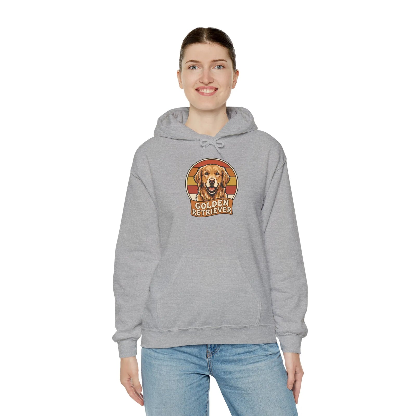 Golden Retriever Retro 70s Sunset Hoodie - Heavy Blend Fleece Pullover - Unisex White