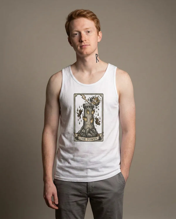 The Tower Tarot Card Tank Top - Lightweight Airlume Cotton Jersey - Unisex Athletic Heather