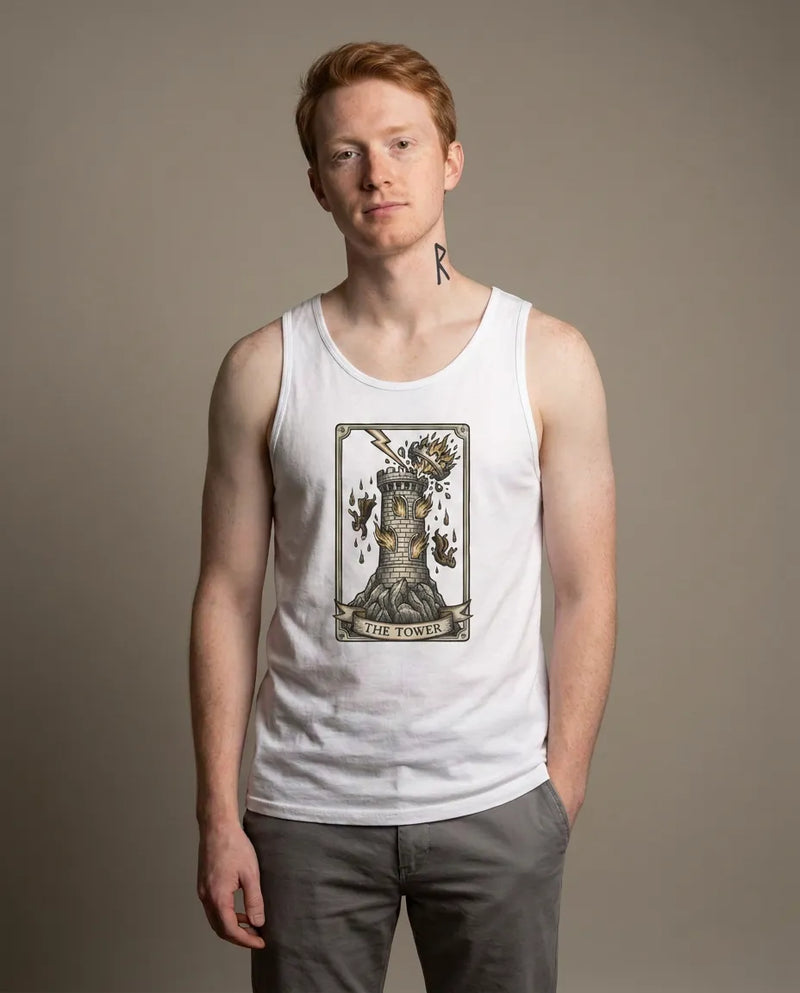 The Tower Tarot Card Tank Top - Lightweight Airlume Cotton Jersey - Unisex Athletic Heather
