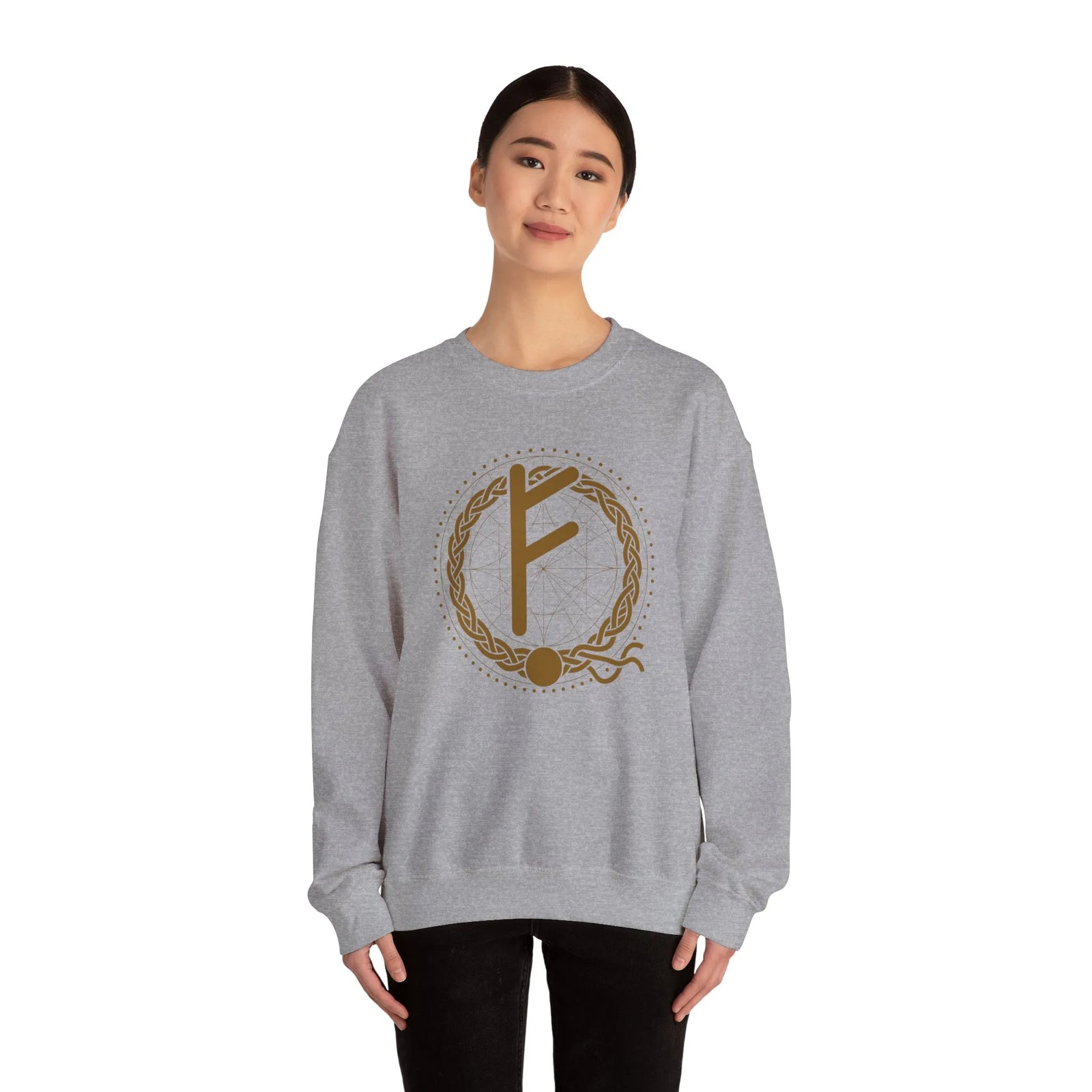 Fehu Rune Wealth Symbol Sweatshirt - Heavy Blend Fleece Crewneck - Unisex White
