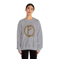 Fehu Rune Wealth Symbol Sweatshirt - Heavy Blend Fleece Crewneck - Unisex White