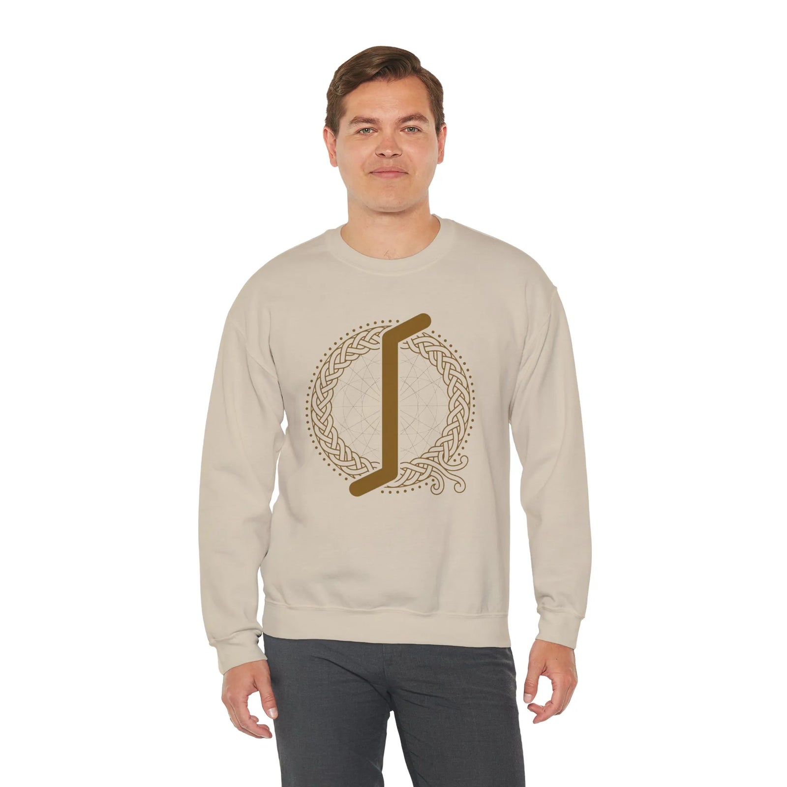 Eihwaz Yew Rune Symbol Sweatshirt - Heavy Blend Fleece Crewneck - Unisex Ash