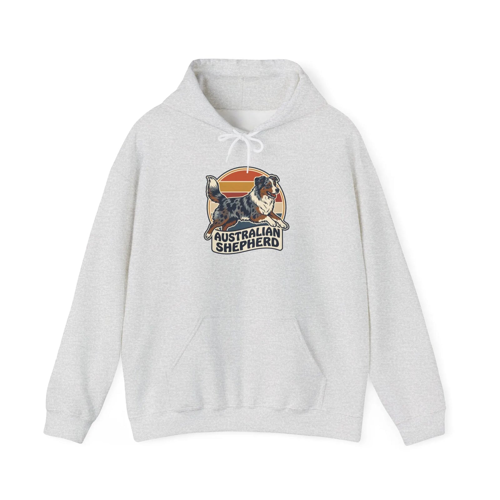Australian Shepherd Retro 70s Sunset Hoodie - Heavy Blend Fleece Pullover - Unisex White