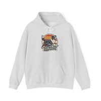 Australian Shepherd Retro 70s Sunset Hoodie - Heavy Blend Fleece Pullover - Unisex White