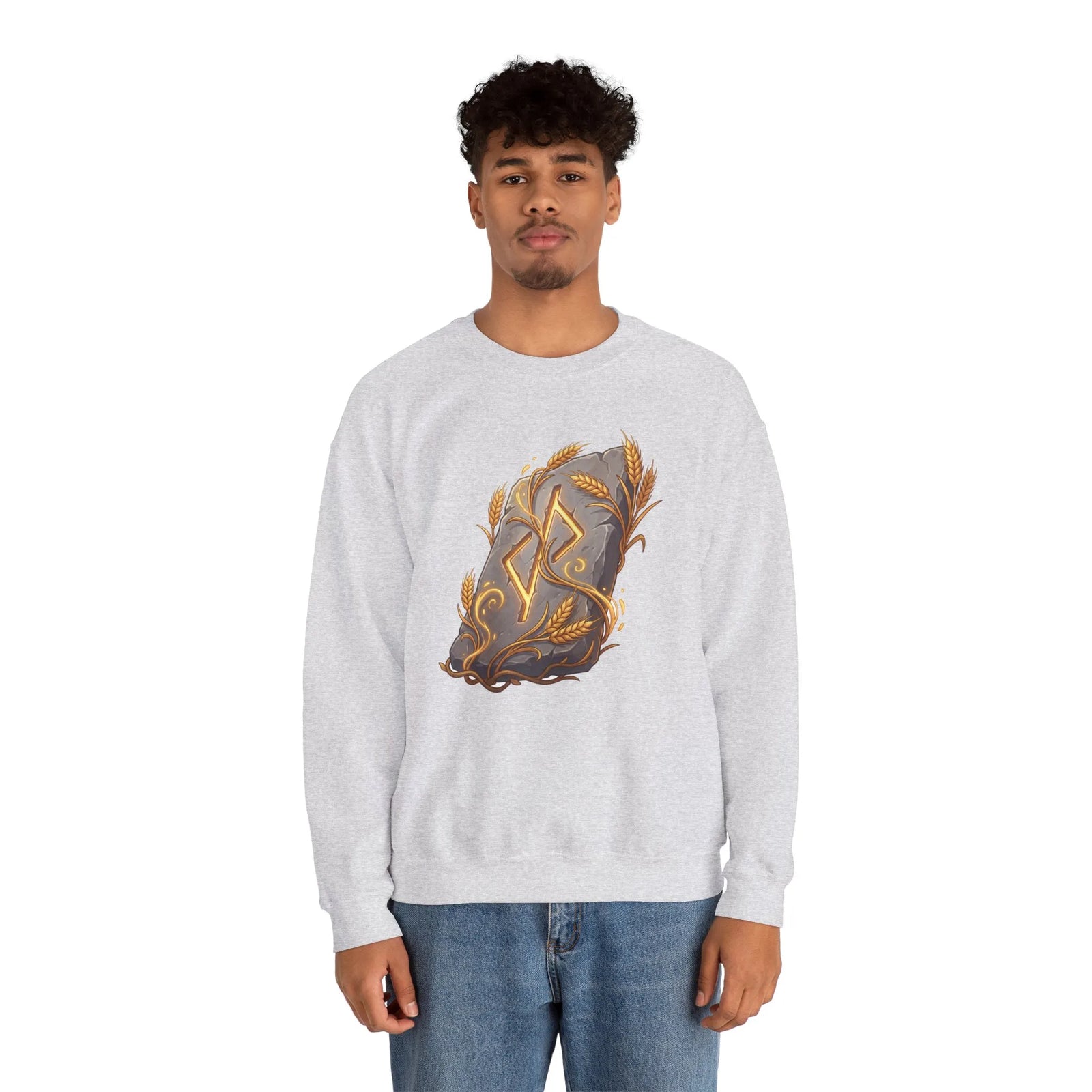 Jera Rune Harvest Graphic Sweatshirt - Heavy Blend Cotton Polyester Crewneck - Unisex White