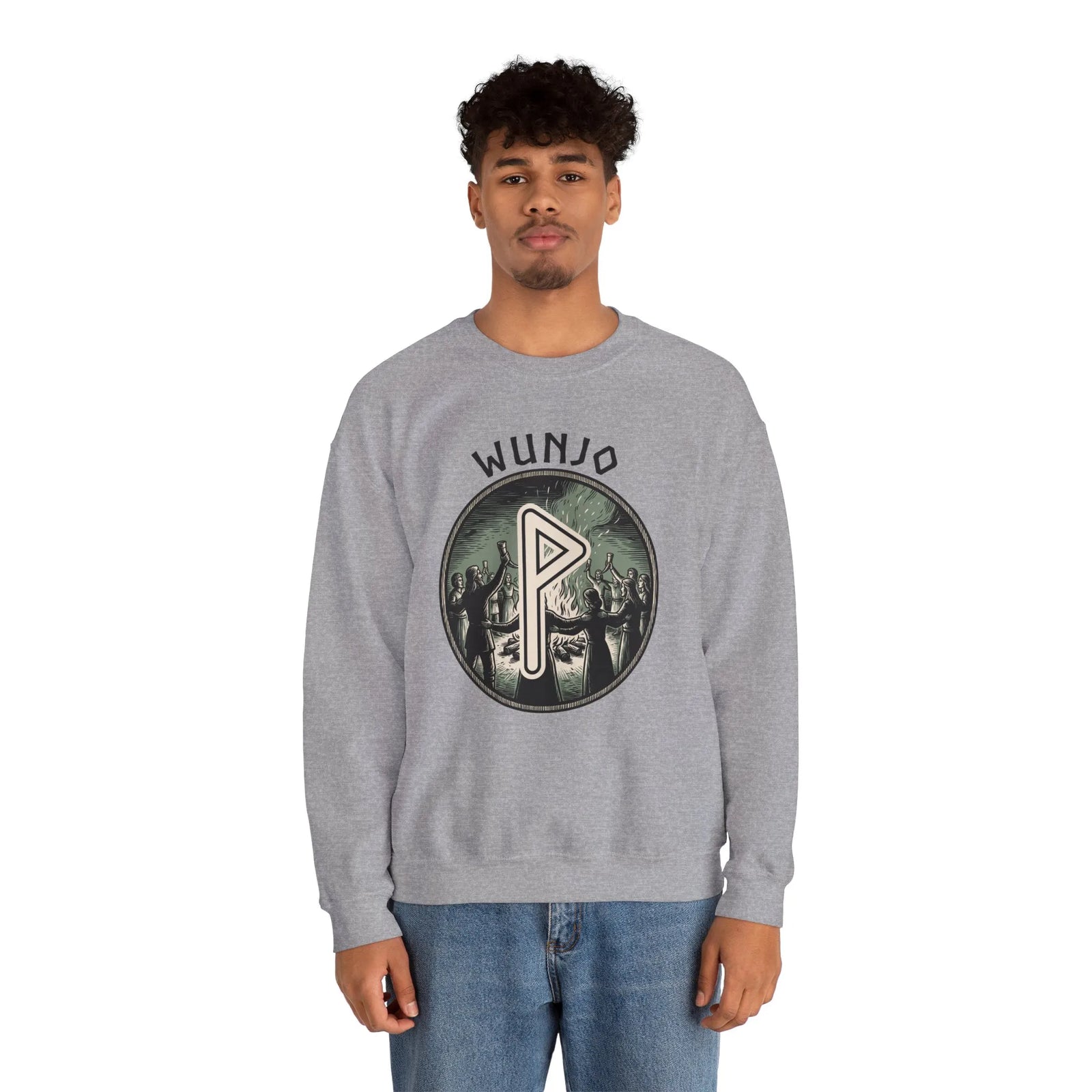 Wunjo Rune Joy Celebration Sweatshirt - Heavy Blend Cotton Poly Crewneck - Unisex White