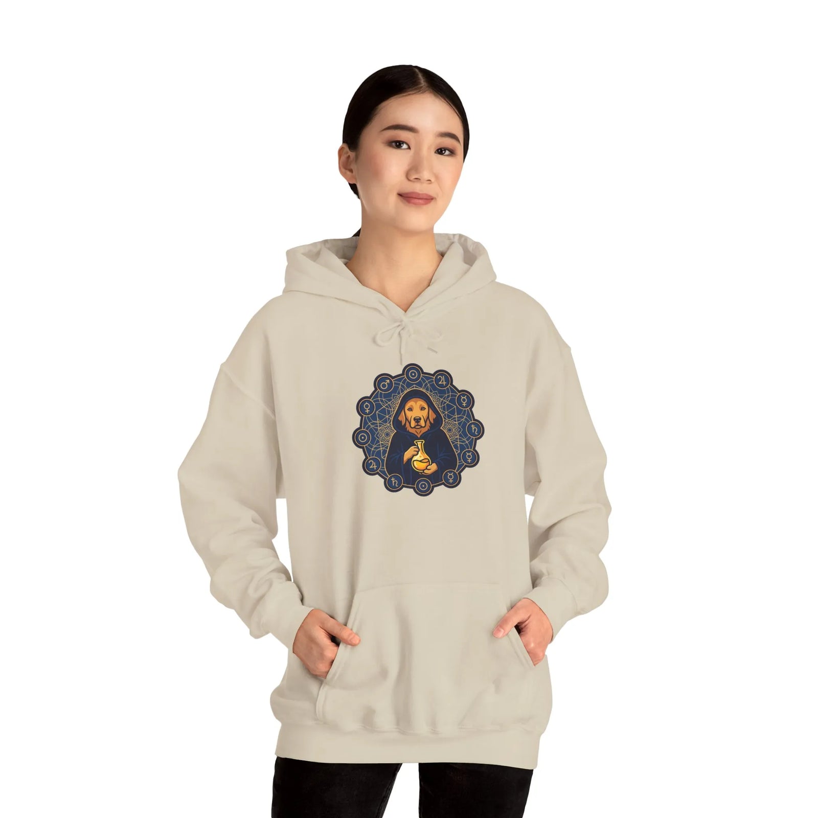 Alchemist Dog Sacred Geometry Hoodie - Midweight Cotton-Poly Pullover - Unisex White