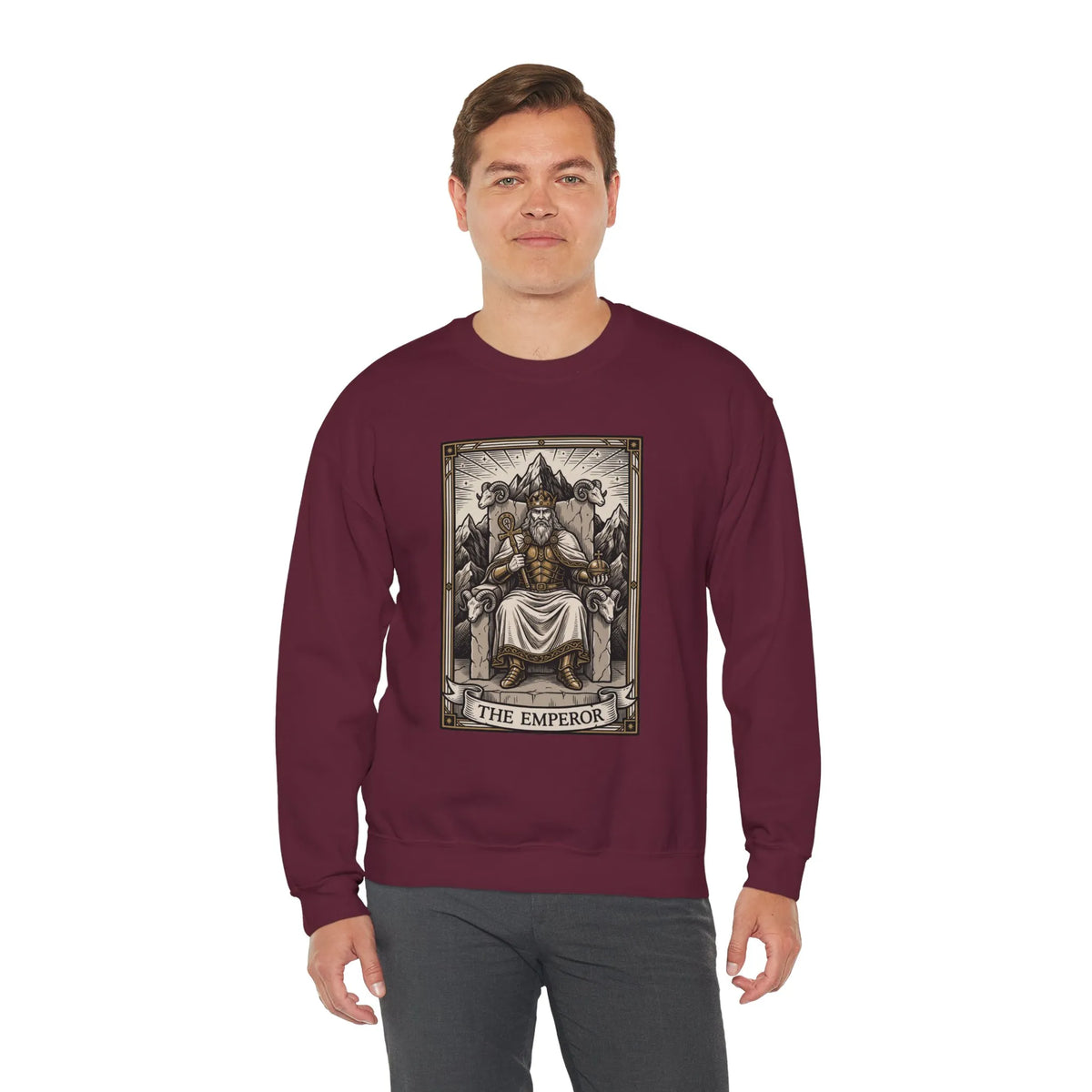 The Emperor Tarot Card Sweatshirt - Soft Durable Fleece Crewneck - Unisex White