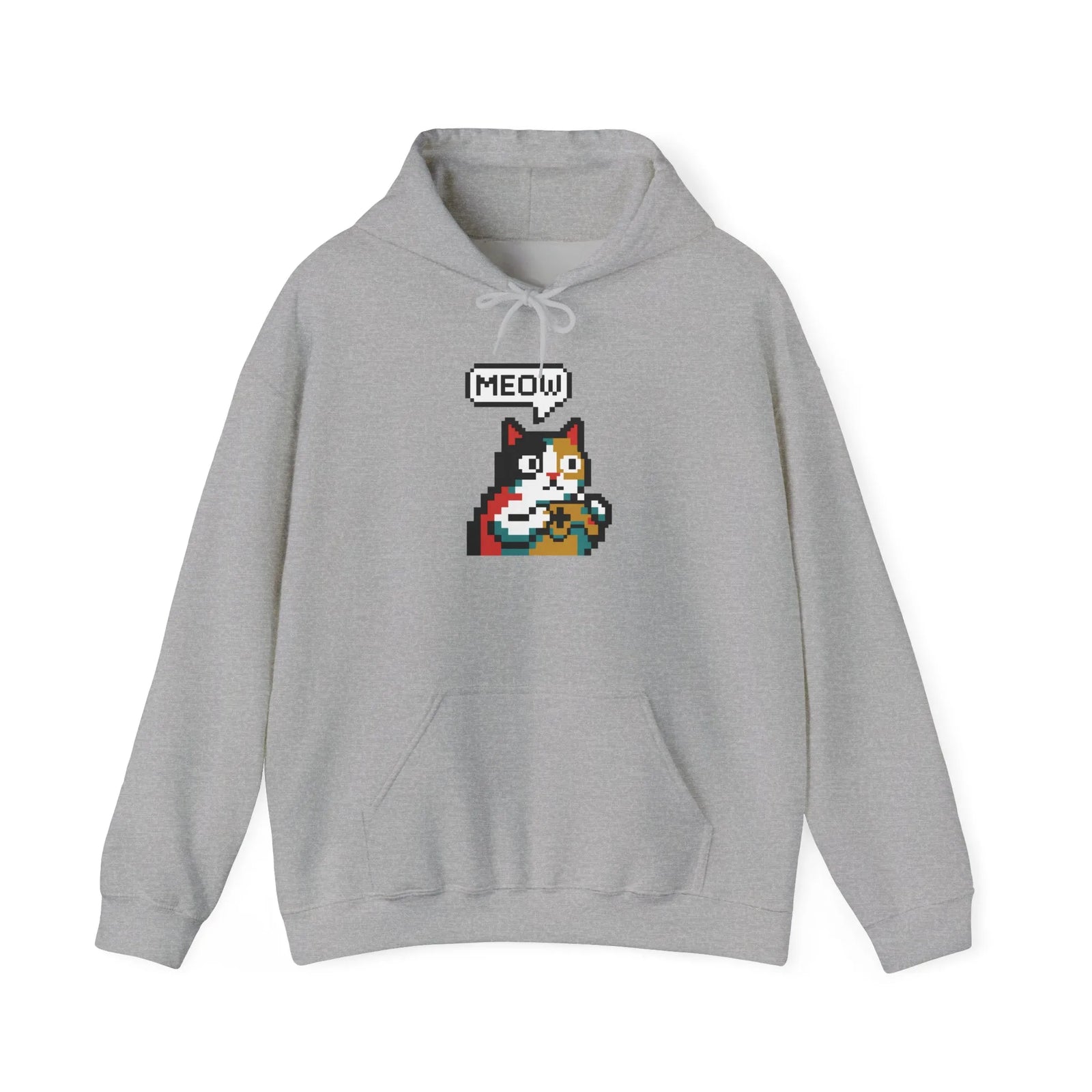 Player One 8-Bit Pixel Gaming Cats Hoodie - Soft Cotton Blend Fleece Pullover - Unisex White