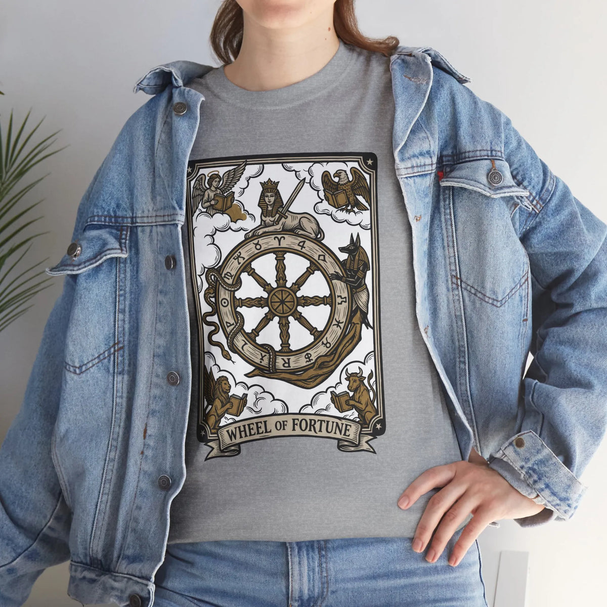 Wheel of Fortune Tarot Graphic T-Shirt - Heavyweight Cotton Classic Fit - Unisex White