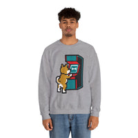 8-Bit Pixel Gaming Dog Sweatshirt - Classic Fit Fleece Crewneck - Unisex White