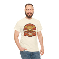Scottish Fold Retro Sunset T-Shirt - Heavyweight Cotton Classic Fit - Unisex White