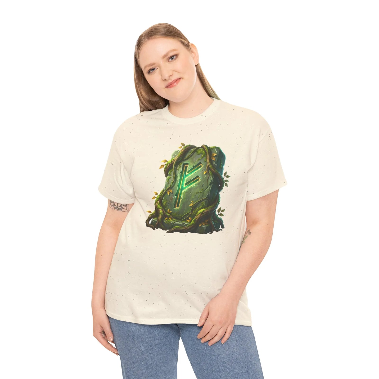 Fehu Rune Wealth Symbol T-Shirt - Heavy Cotton Classic Fit Tee - Unisex White