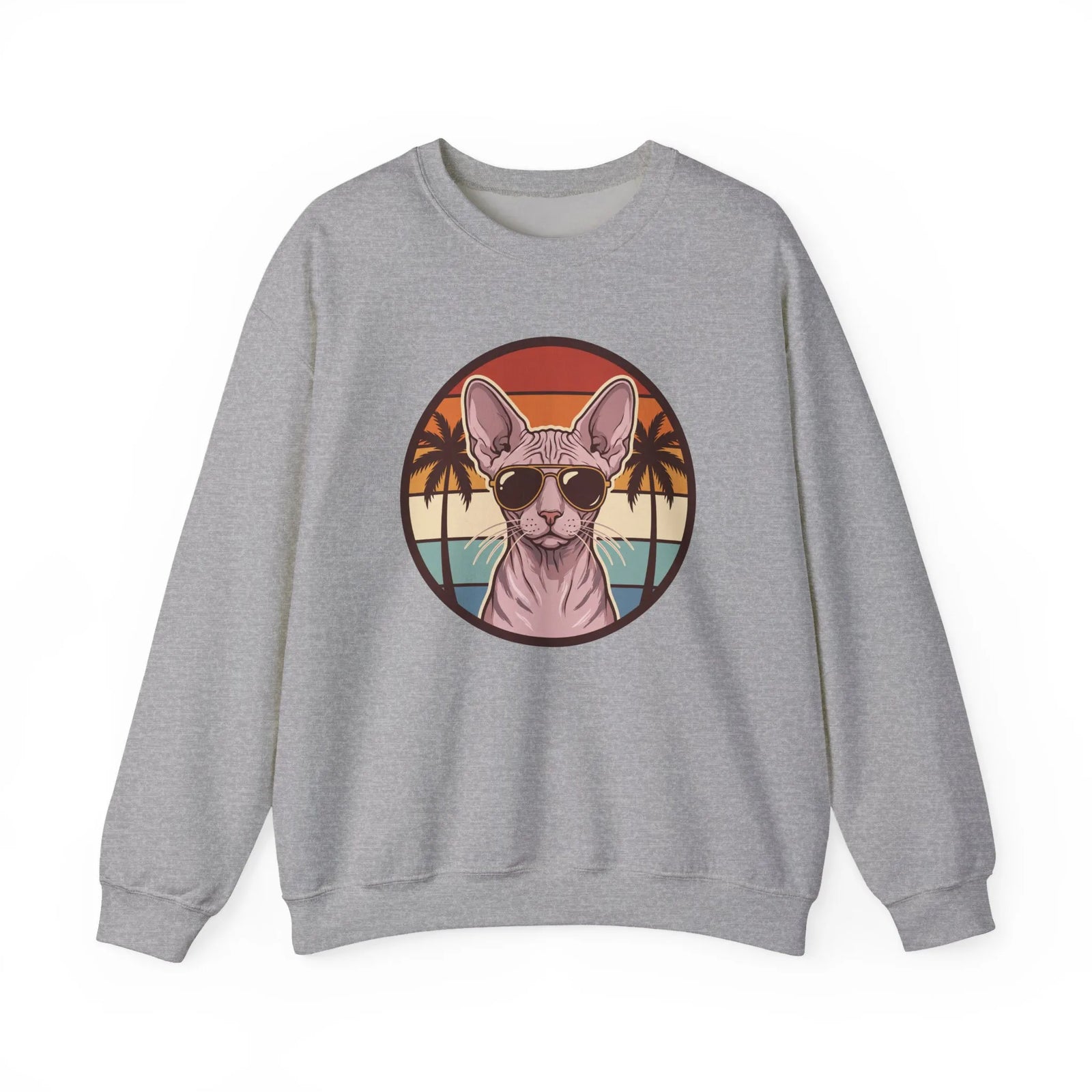 Sphynx Cat 70s Sunset Aviator Sweatshirt - Heavyweight Cotton Blend Crewneck - Unisex White