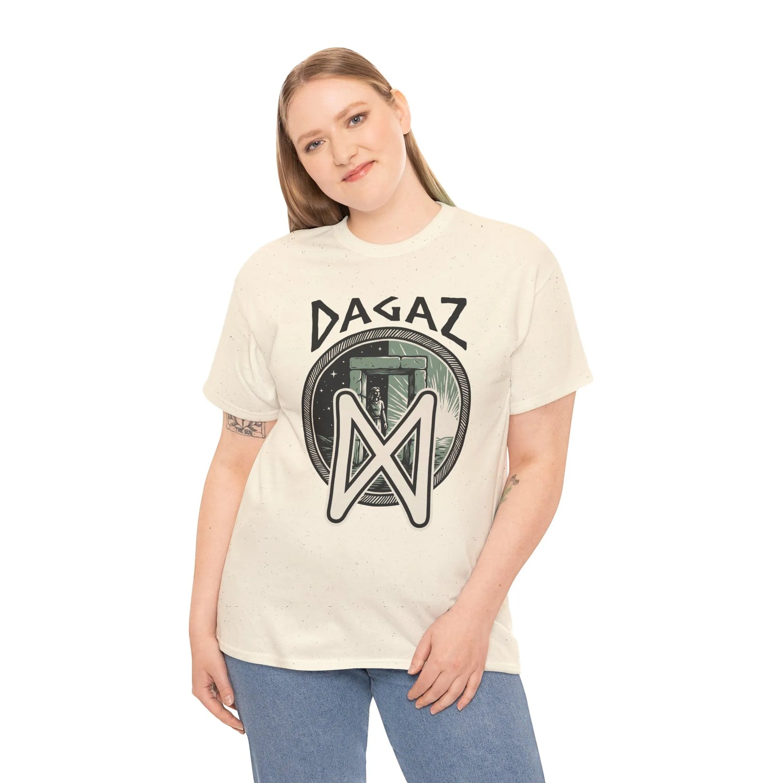 Dagaz Rune Threshold Portal T-Shirt - Heavy Cotton Classic Fit Tee - Unisex White