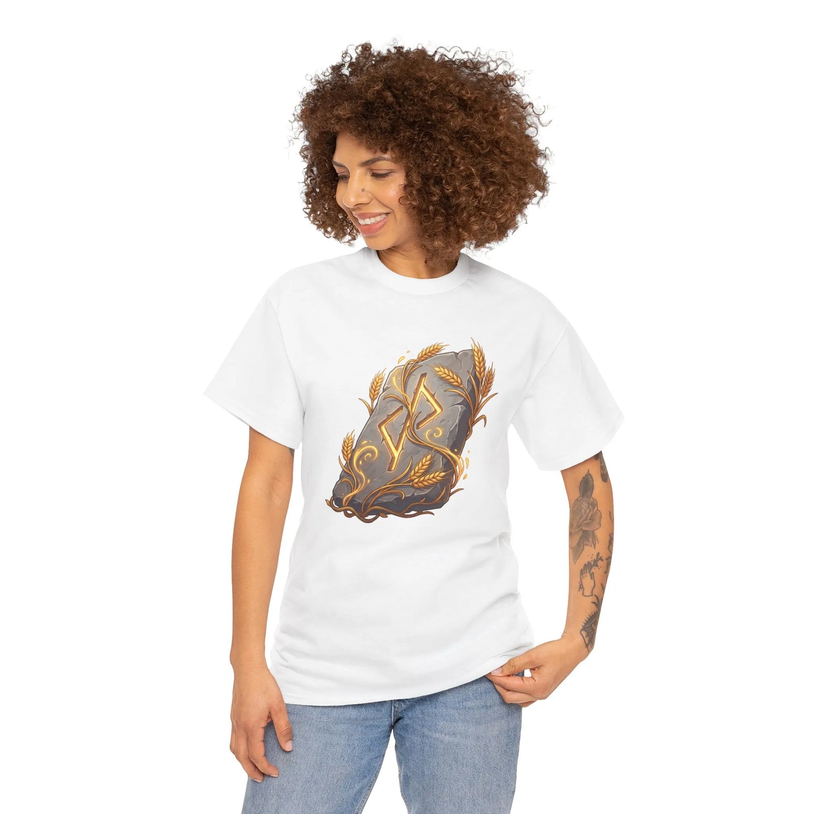 Jera Rune Harvest Stone T-Shirt - Heavy Cotton Classic Fit Tee - Unisex White