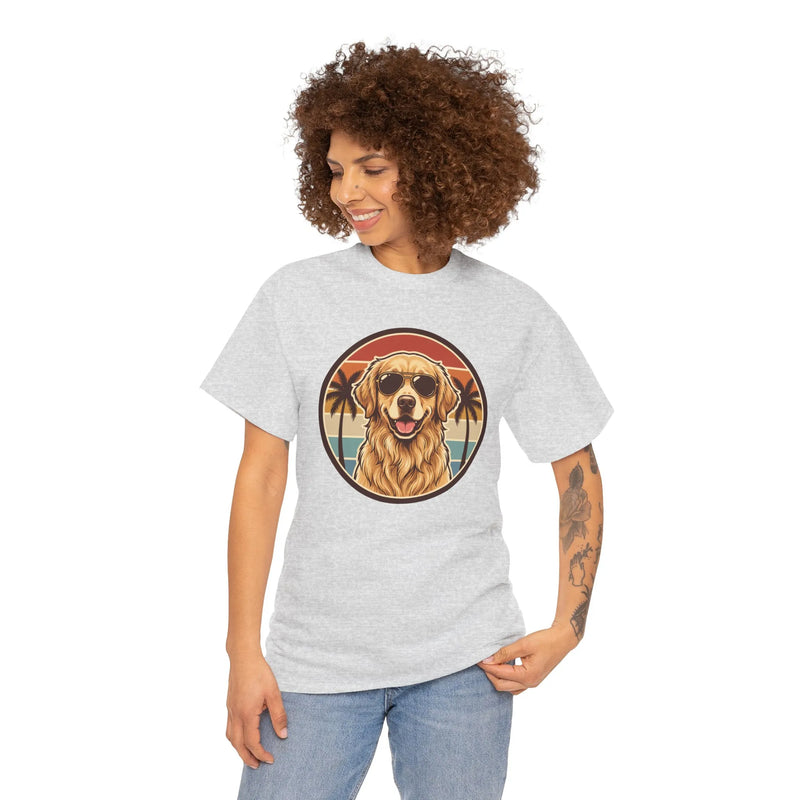 Golden Retriever Sunset Aviator T-Shirt - Heavy Cotton Classic Fit Tee - Unisex White